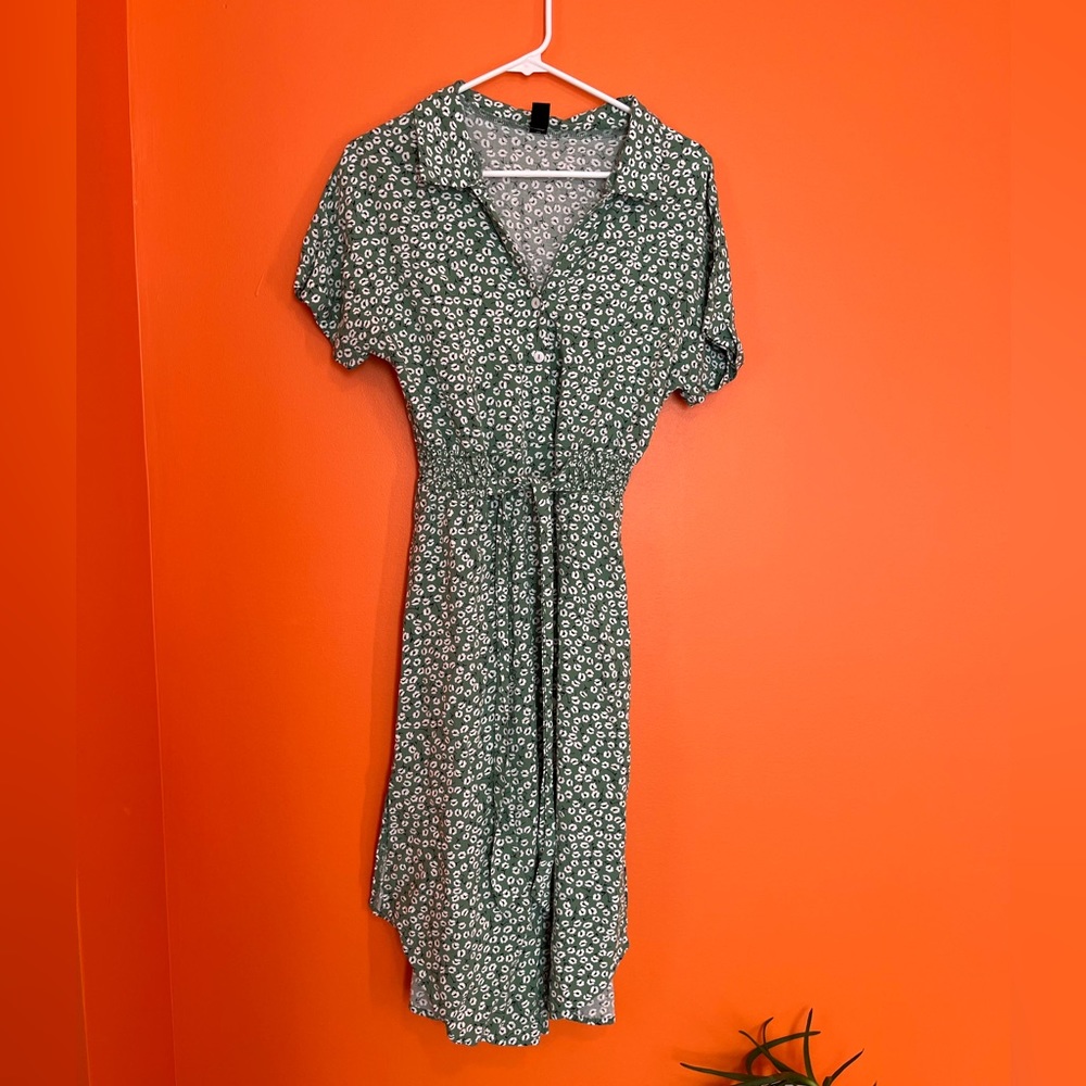 Midi Green Tie around House dress